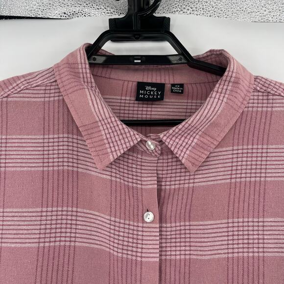 Disney Mickey Mouse  Y2K Flannel Womens Top 2X Plaid Donald Minnie Kawaii Retro - Picture 3 of 15